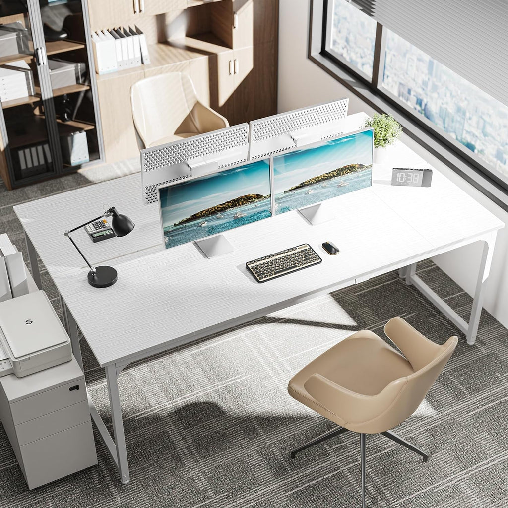 Computer Desk, 80 Inch Office Desk, Gaming Desk with Storage, Writing Desk Work Desk for Home Office, Study, Long Simple Desk, Large Legroom, Metal Frame, White
