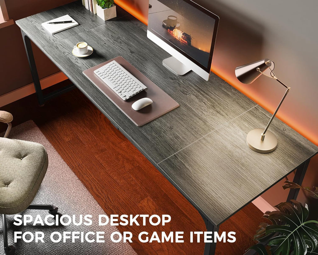 Computer Desk, 80 Inch Office Desk, Gaming Desk with Storage, Writing Desk Work Desk for Home Office, Study, Long Simple Desk, Large Legroom, Metal Frame, Grey