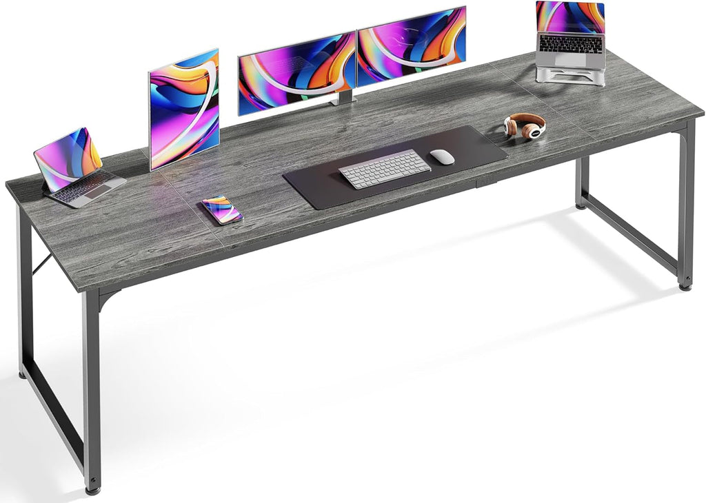 Computer Desk, 80 Inch Office Desk, Gaming Desk with Storage, Writing Desk Work Desk for Home Office, Study, Long Simple Desk, Large Legroom, Metal Frame, Grey