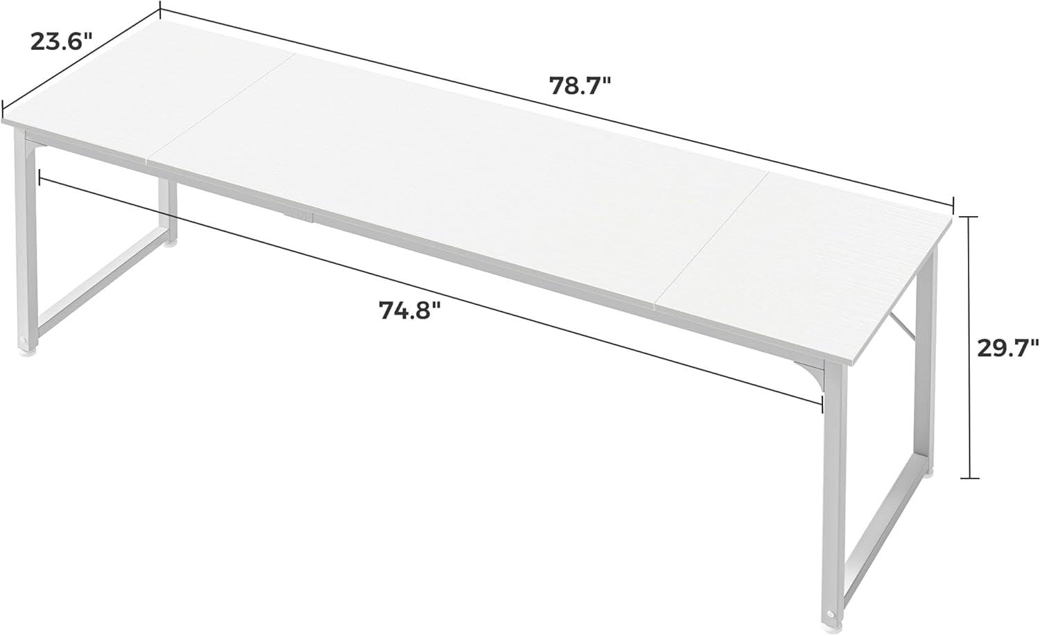 Computer Desk, 80 Inch Office Desk, Gaming Desk with Storage, Writing Desk Work Desk for Home Office, Study, Long Simple Desk, Large Legroom, Metal Frame, White