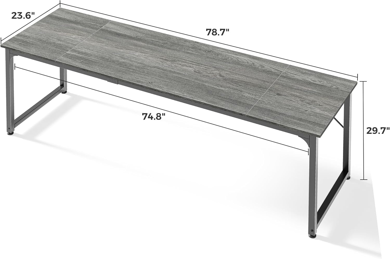 Computer Desk, 80 Inch Office Desk, Gaming Desk with Storage, Writing Desk Work Desk for Home Office, Study, Long Simple Desk, Large Legroom, Metal Frame, Grey