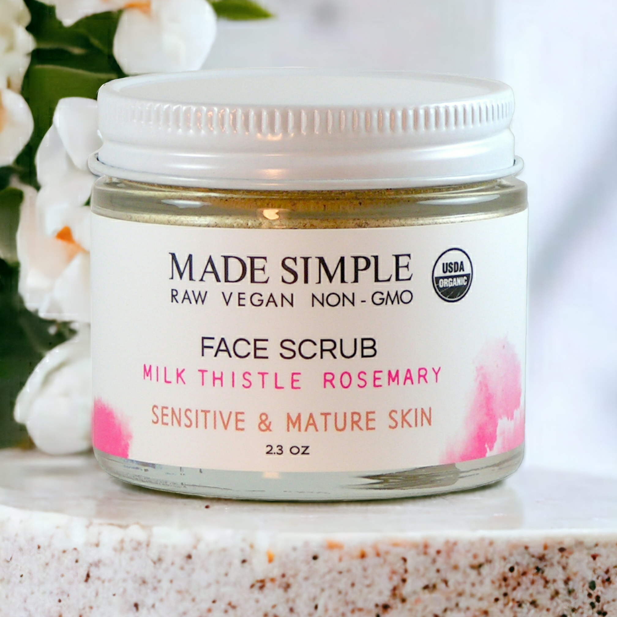Milk Thistle Rosemary Face Scrub for Sensitive/Mature Skin - Certified Organic, Vegan &amp; Cruelty-free