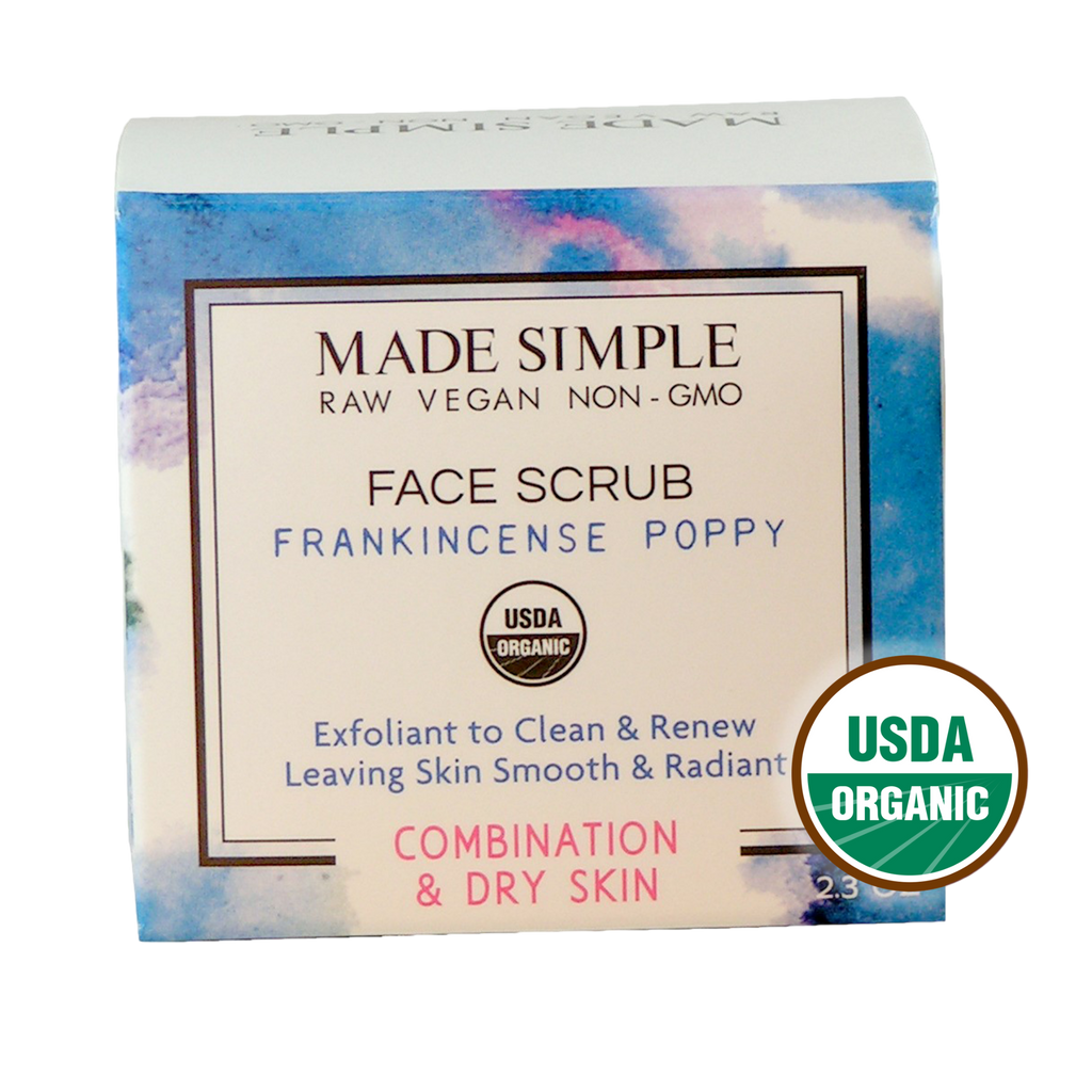 Frankincense Poppy Seed Face Scrub for Combination/Dry Skin - Certified Organic, Vegan &amp; Cruelty-free