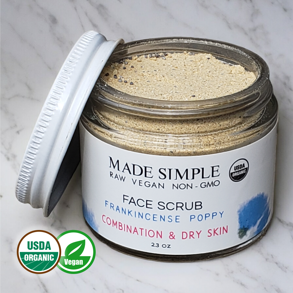 Frankincense Poppy Seed Face Scrub for Combination/Dry Skin - Certified Organic, Vegan &amp; Cruelty-free