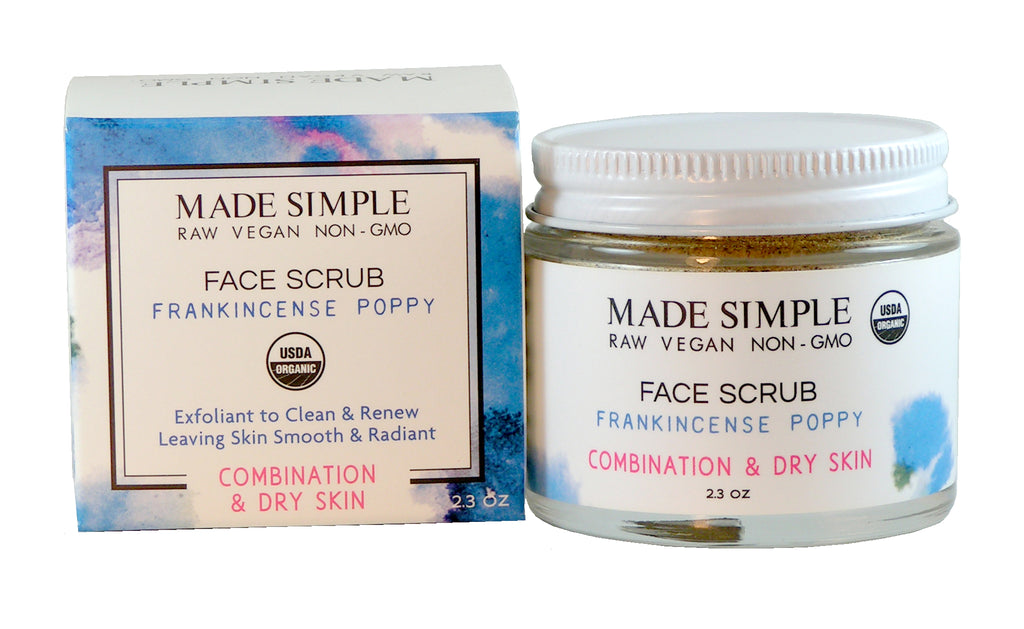 Frankincense Poppy Seed Face Scrub for Combination/Dry Skin - Certified Organic, Vegan &amp; Cruelty-free