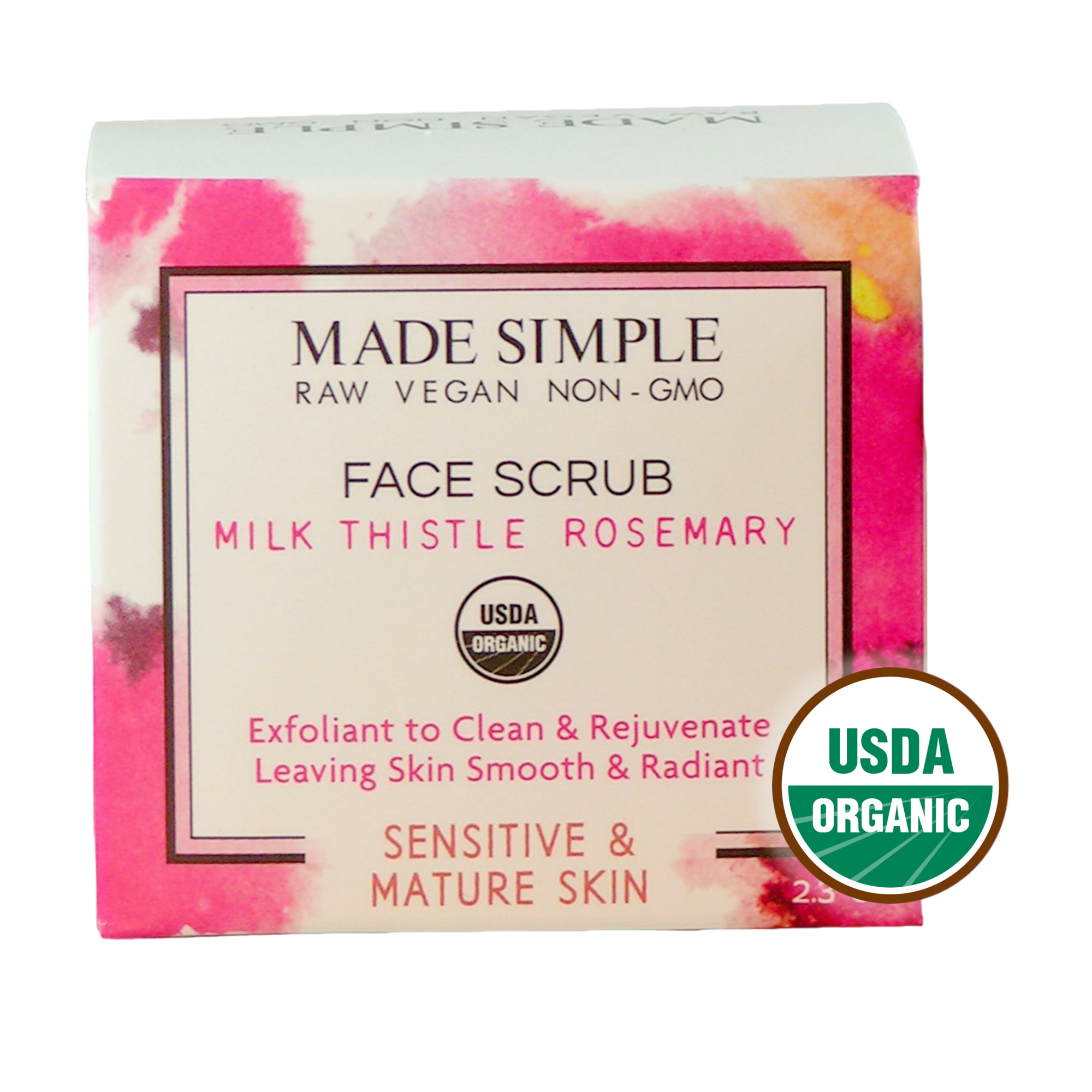 Milk Thistle Rosemary Face Scrub for Sensitive/Mature Skin - Certified Organic, Vegan &amp; Cruelty-free