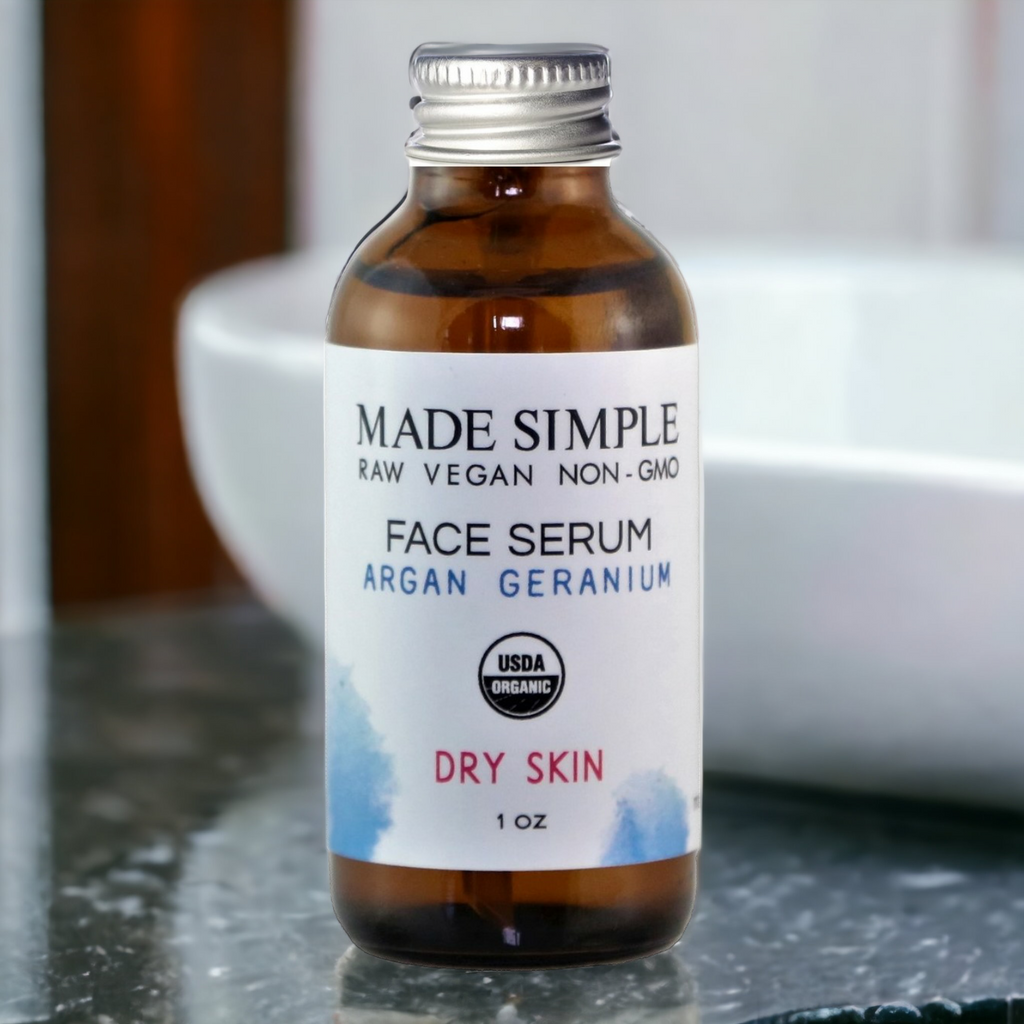 Argan Geranium Face Serum for Dry Skin - Certified Organic. Vegan &amp; cruelty-free