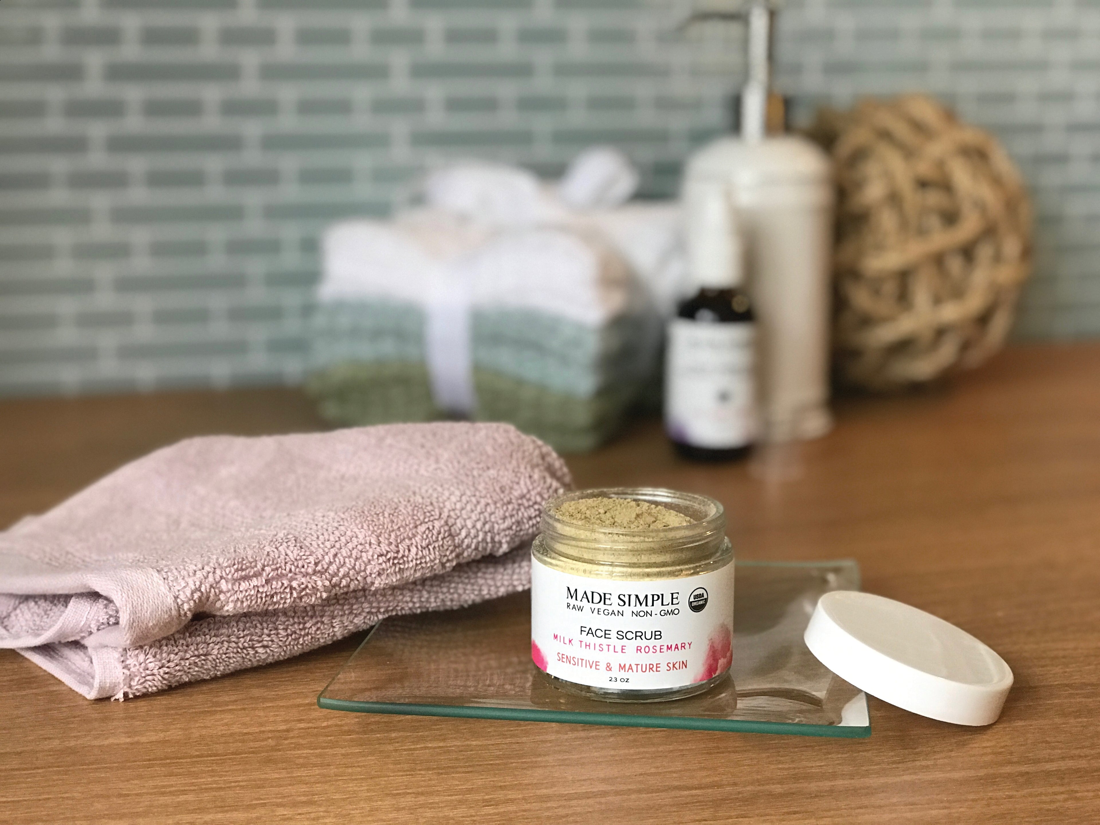 Milk Thistle Rosemary Face Scrub for Sensitive/Mature Skin - Certified Organic, Vegan &amp; Cruelty-free