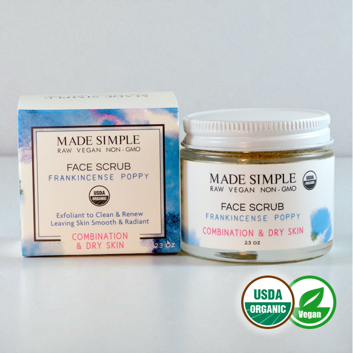 Frankincense Poppy Seed Face Scrub for Combination/Dry Skin - Certified Organic, Vegan &amp; Cruelty-free