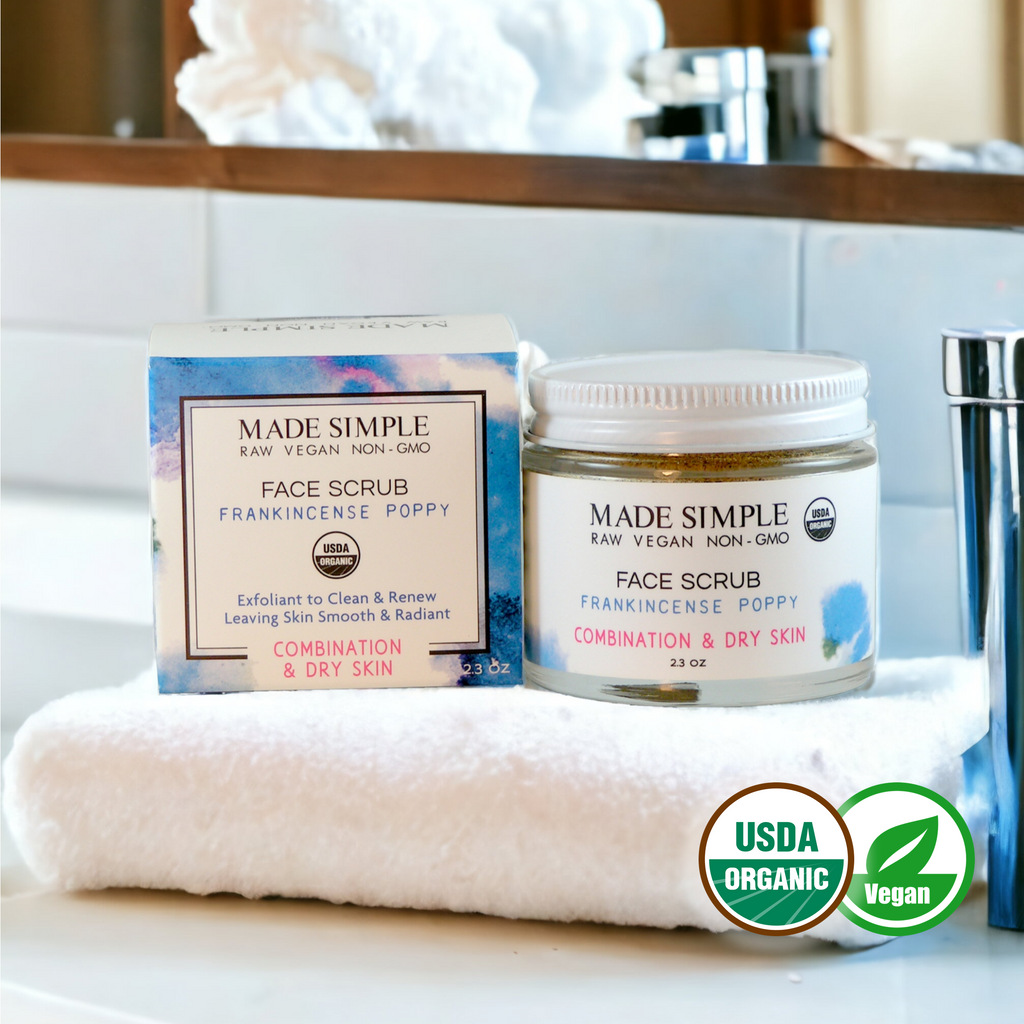 Frankincense Poppy Seed Face Scrub for Combination/Dry Skin - Certified Organic, Vegan &amp; Cruelty-free