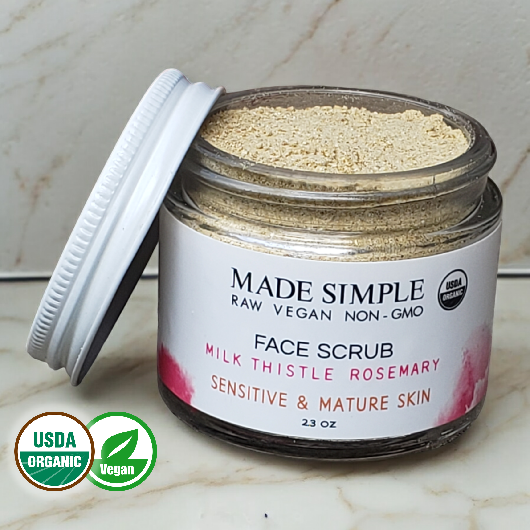 Milk Thistle Rosemary Face Scrub for Sensitive/Mature Skin - Certified Organic, Vegan &amp; Cruelty-free