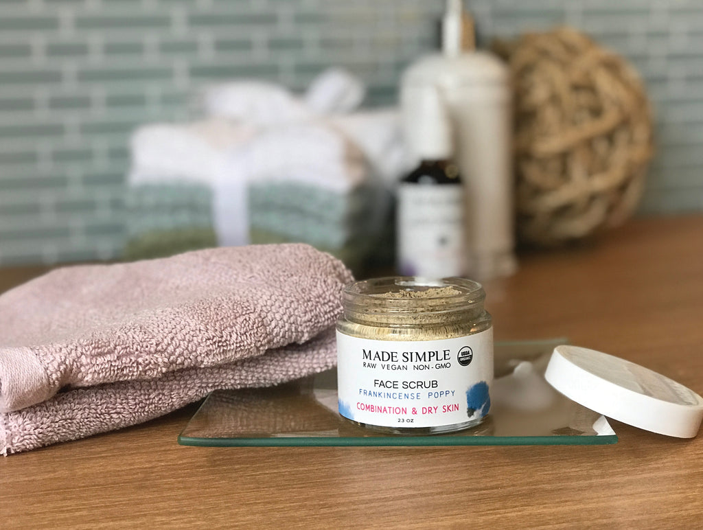 Frankincense Poppy Seed Face Scrub for Combination/Dry Skin - Certified Organic, Vegan &amp; Cruelty-free